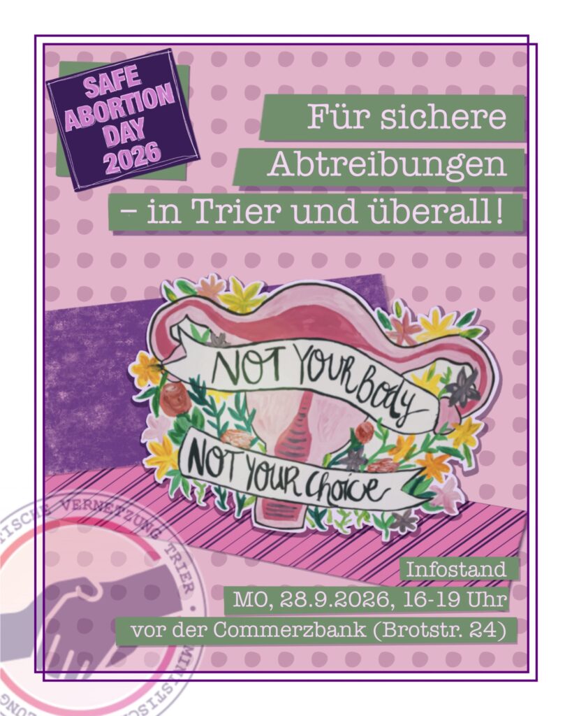 Sharepic Safe Abortion Day 2026 - Für sichere Abtreibungen in Trier und überall!